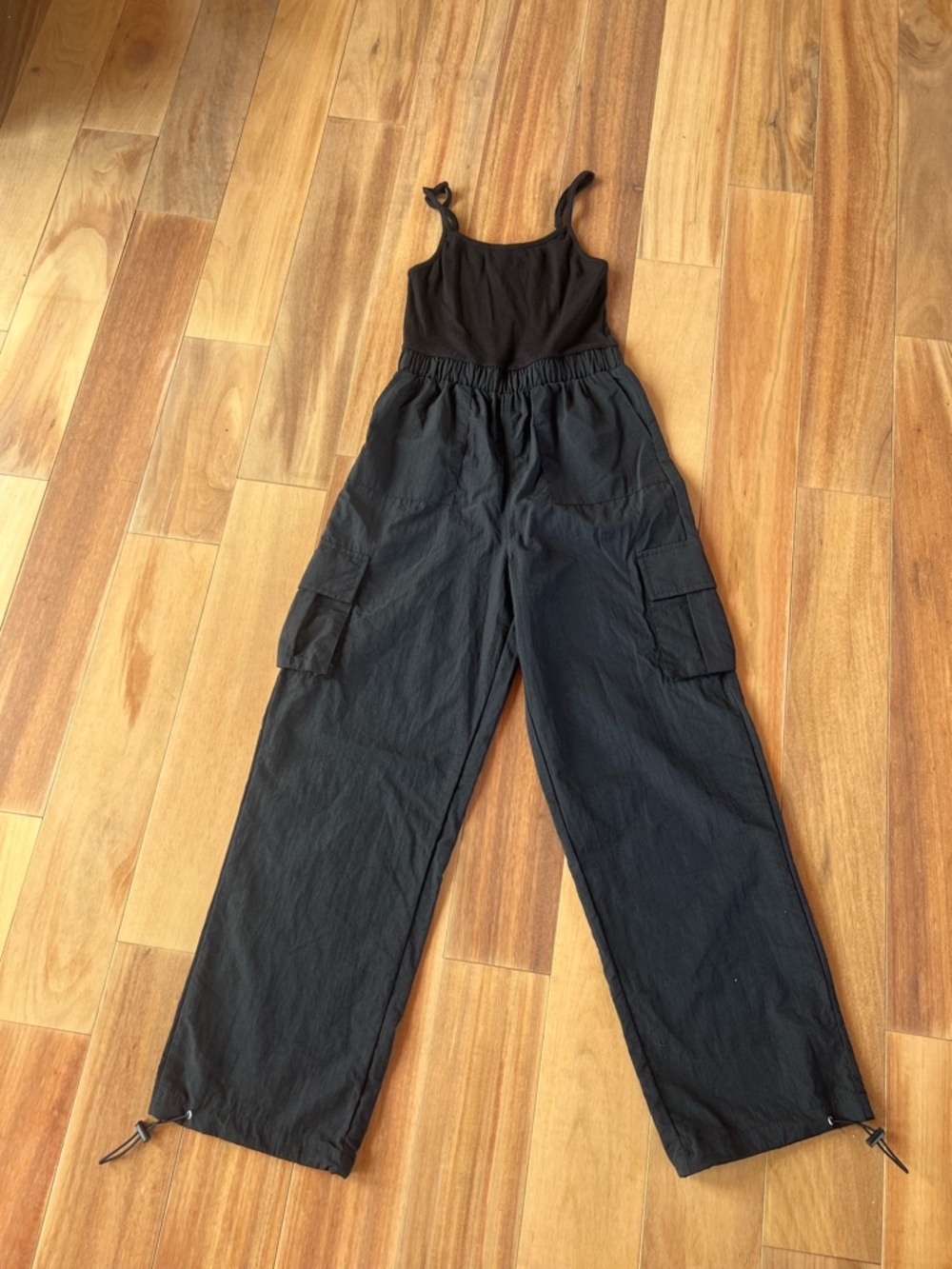 Black Women's Cargo Jumpsuit with Adjustable Straps